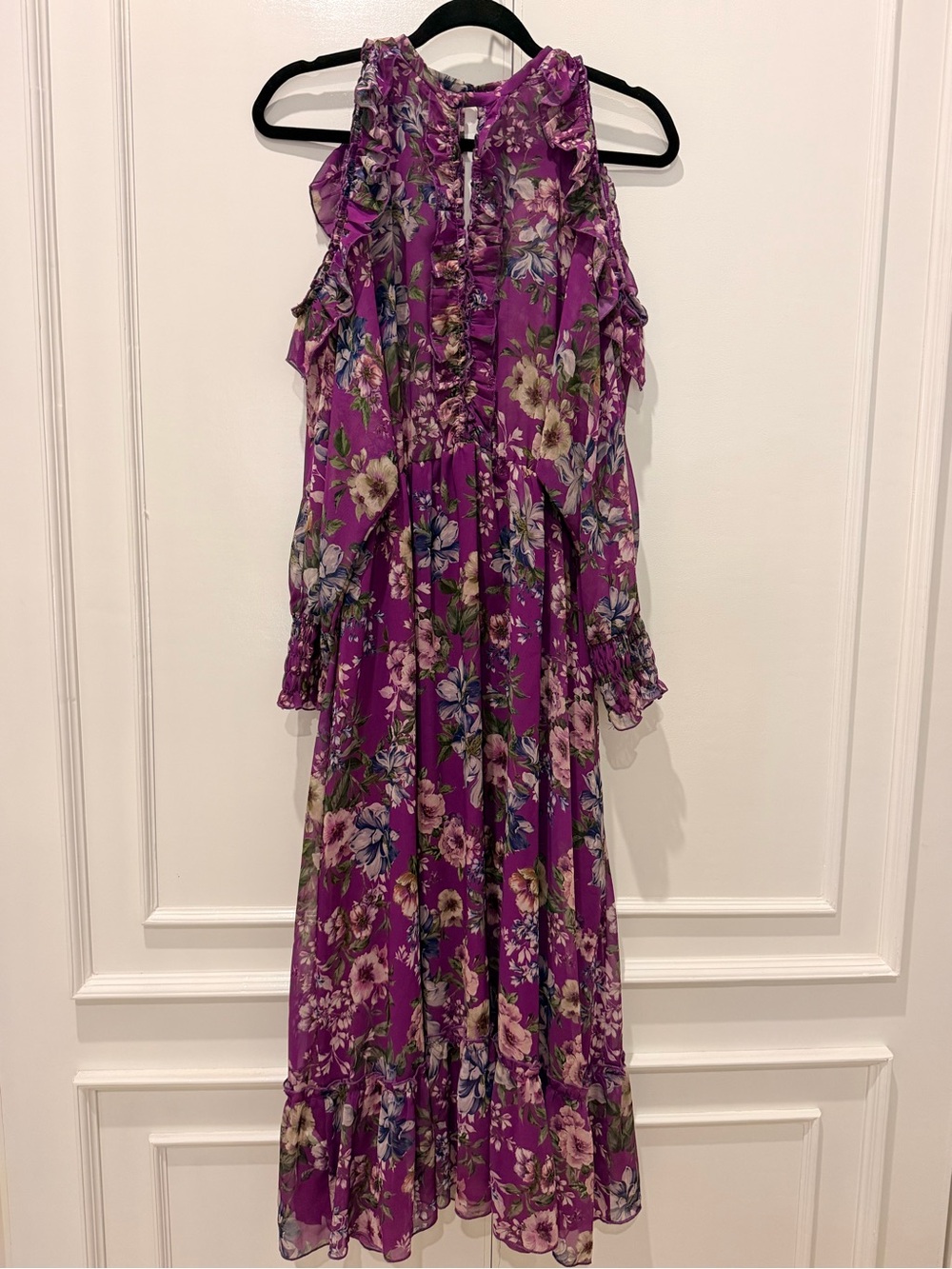 Zara Purple Floral Ruffle Maxi Dress
